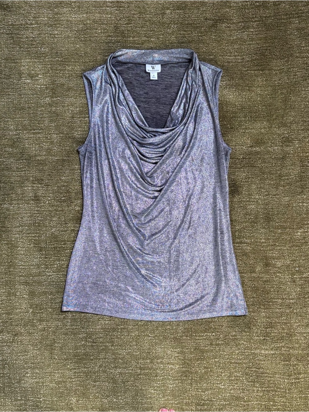 Worthington Silver Shimmer Sleeveless Draped Cowl Neck Camisole size M